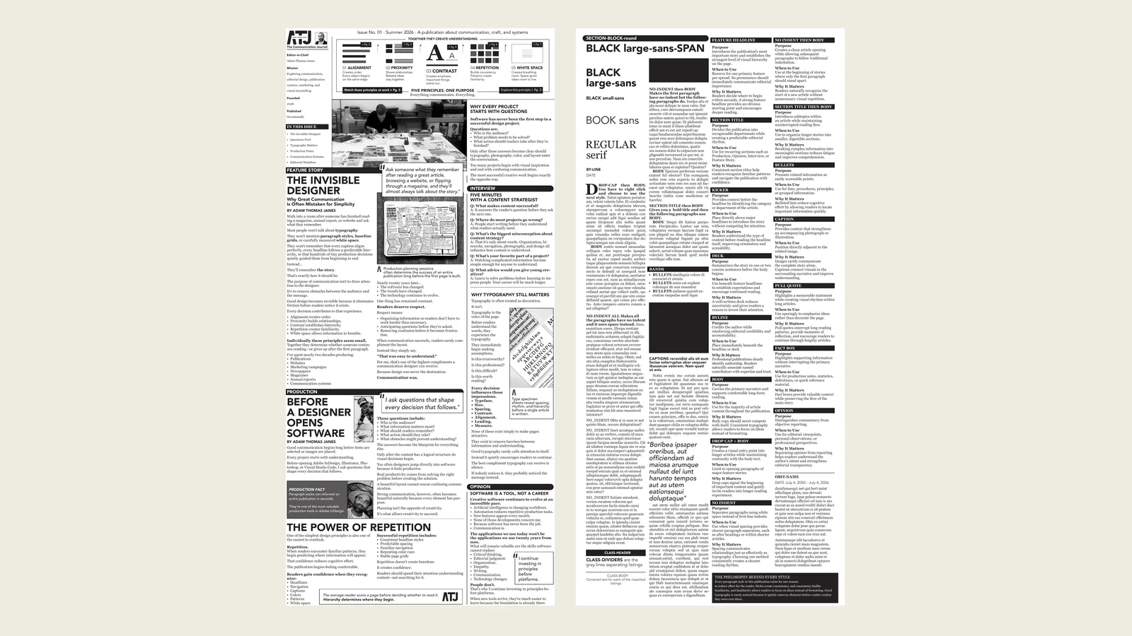 The two-page Communication Journal editorial newspaper template shown side by side