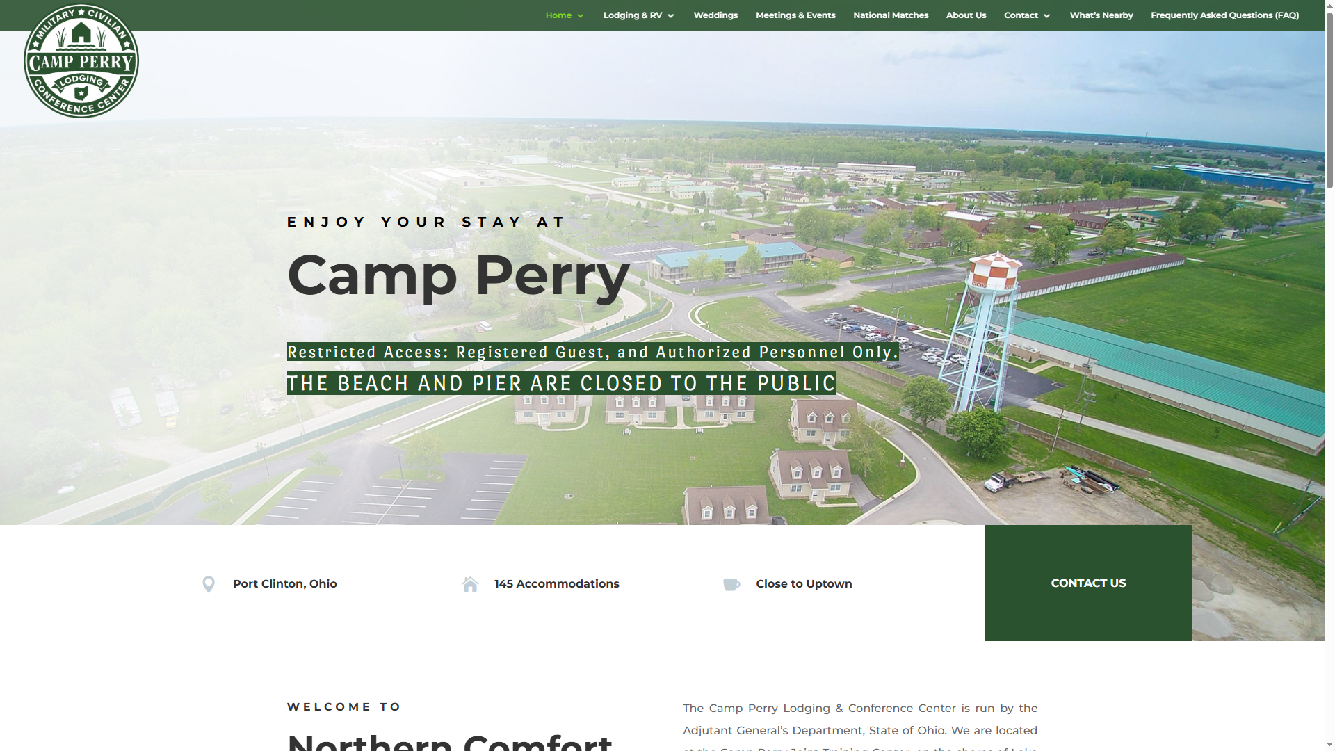 Camp Perry Lodging & Conference Center website homepage