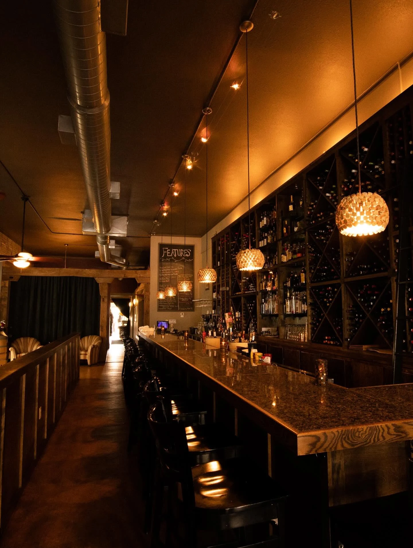 Bar and wine wall at Crush Wine Bar