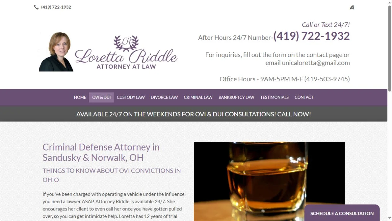 Loretta Riddle OVI and DUI page cover captured August 28, 2026