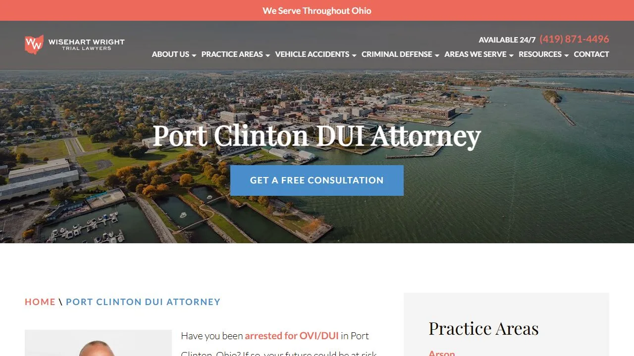 Wisehart Wright Port Clinton DUI page cover captured August 28, 2026